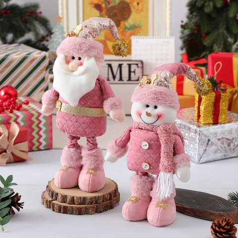 Bambola Telescopica di Natale Rosa Statuetta in Peluche con Paillettes Babbo Natale Pupazzo di Neve Renna Decorazione Natalizia