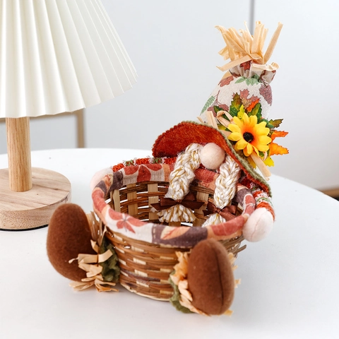 Thanksgiving Gnome Basket Rudolph Harvest Autumn Decoration Sunflower Maple Leaf Hand-Woven Fabric Storage Basket For Home Party