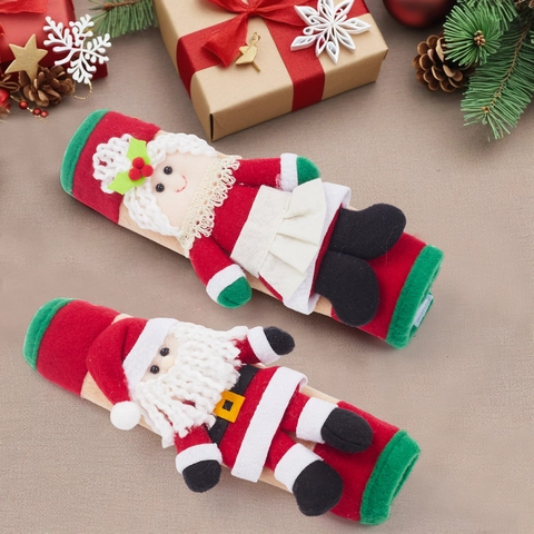 Christmas Refrigerator Handle Covers Santa Claus Mrs Claus 3D Cloth Fridge Oven Microwave Door Handle Protector Decor