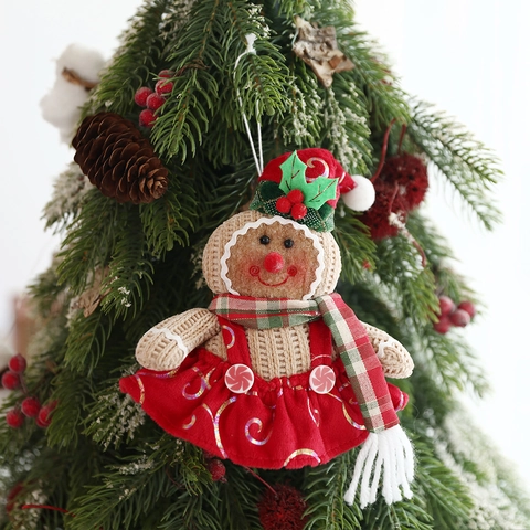 Christmas Gingerbread Man Knitted Plush Doll Hanging Ornaments Plaid Scarf Holiday Tree Decor Festive Party Home Gifts