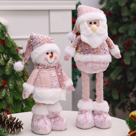 Poupées en Peluche de Noël à Paillettes Roses Ornements Renne Bonhomme de Neige Père Noël Figurine Décoration de Fête