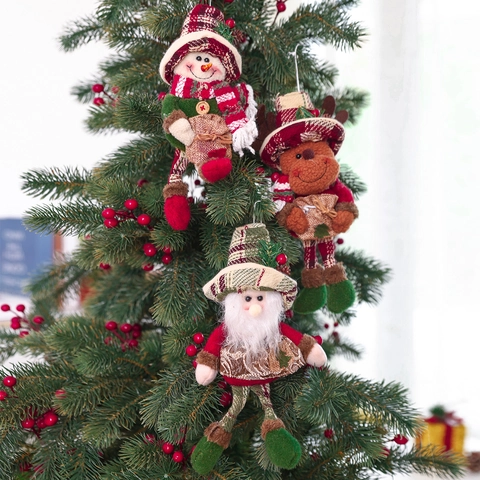 Weihnachtsbaum Plüschpuppen Ornamente Rentier Schneemann Weihnachtsmann Lange Beine Hängende Dekorationen Mit Karo-Muster Für Weihnachten Party Deko