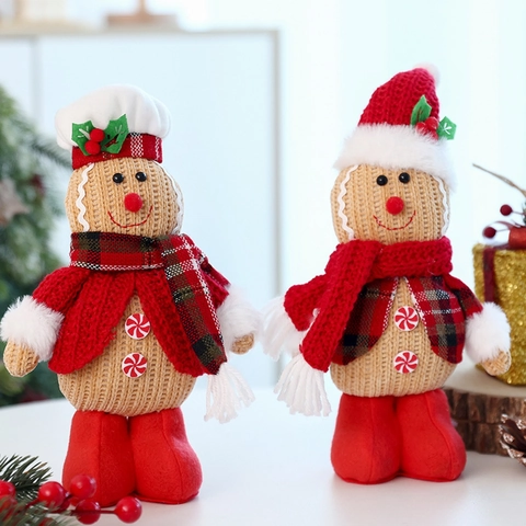 Natale Omino di Pan di Zenzero Peluche Ornamento Con Cappello Sciarpa Lavorata a Maglia Statuina in Piedi per Festa di Natale Casa