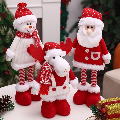 Muñeco de Peluche de Punto de Navidad Papá Noel Muñeco de Nieve Reno Figurilla de Pie Decoración Para el Hogar Ventana Fiesta Adornos