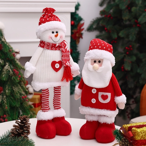 Muñeco de Peluche de Punto de Navidad Papá Noel Muñeco de Nieve Reno Figurilla de Pie Decoración Para el Hogar Ventana Fiesta Adornos
