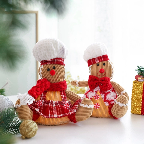 Glowing Gingerbread Man Plush Doll Chef Hat Fabric Christmas Ornament For Holiday Window Display Home Party Decor