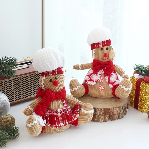 Glowing Gingerbread Man Plush Doll Chef Hat Fabric Christmas Ornament For Holiday Window Display Home Party Decor
