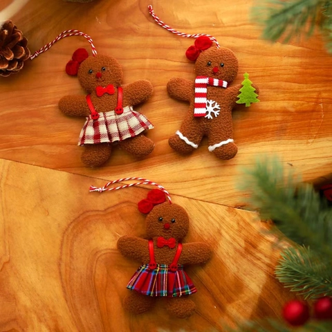 Set Ornamenti Natalizi Omino Di Pan Di Zenzero Decorazioni Appese In Pile Peluche Per Albero Di Natale Casa Festa