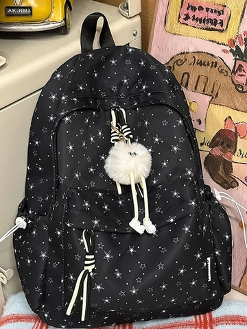 Sac à Dos en Nylon Imprimé Étoiles Douces pour Femmes Filles Imperméable Grande Capacité Sac d'École Étudiant Décontracté Voyage Sac à Dos Léger