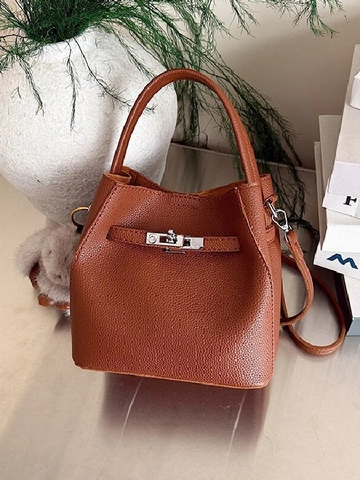 Luxury Litchi Pattern Synthetic Leather Bucket Bag Designer Style Crossbody Shoulder Bag With Rabbit Pendant For Women