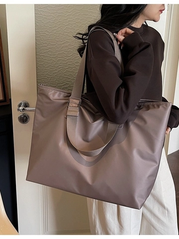 Women Large Capacity Nylon Tote Bag Waterproof Commuter Shoulder Bag Korean Style Solid Color Handbag For School Work Daily
