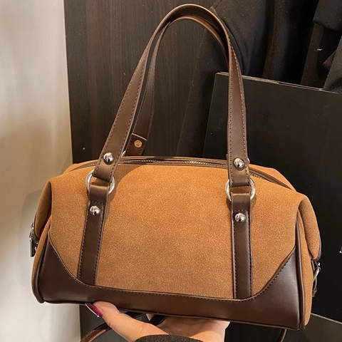 Borsa Boston da Donna Vintage in Pelle Scamosciata Minimalista Lusso a Tracolla Con Cinturino Regolabile per Pendolari Quotidiani
