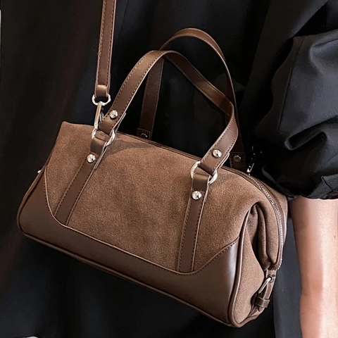 Borsa Boston da Donna Vintage in Pelle Scamosciata Minimalista Lusso a Tracolla Con Cinturino Regolabile per Pendolari Quotidiani