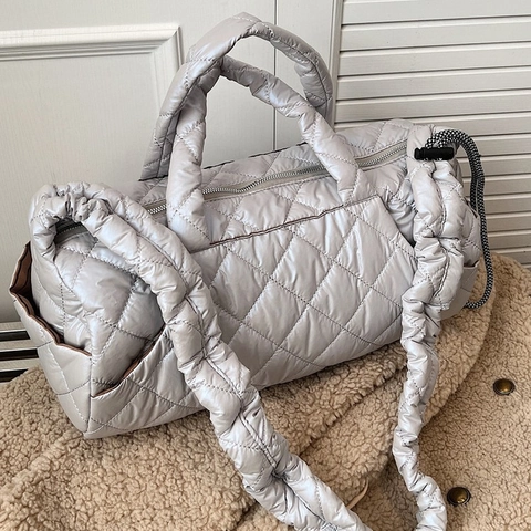 Borsa a Tracolla Trapuntata da Donna Grande Capacità Tessuto Oxford Cinturino Arricciato Invernale Imbottita Borsa Casual da Viaggio