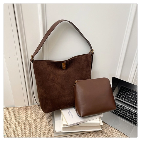 Vintage Wildlederimitat Große Kapazität Tragetasche Für Damen Retro Minimalistische Schultertasche Mit Beutel Leopardenmuster Pendler Handtasche