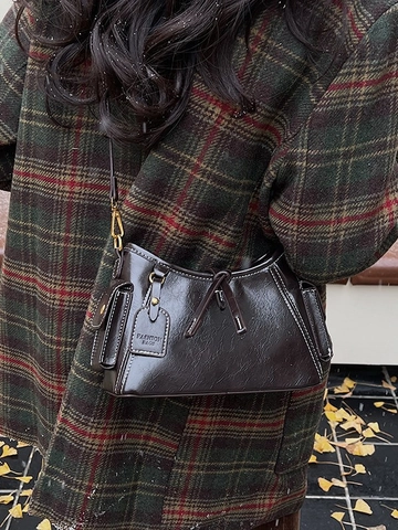 Premium Retro Microvezel Leren Emmer Tas Voor Dames Mode Veelzijdig Contraststiksel Crossbody Onderarm Handtas