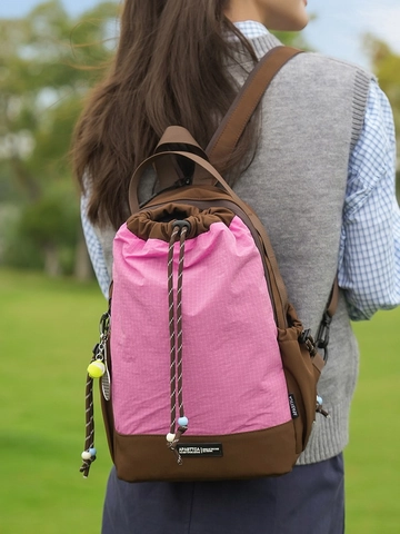 Mochila con Cordón de Nylon de Gran Capacidad Bloque de Color Informal Aire Libre Con Colante de Tenis Para Hombres Mujeres Viaje Escuela
