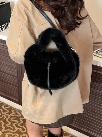 Borsa a Mano in Peluche da Donna Borsa a Tracolla in Pelliccia Sintetica Borsa a Secchiello Invernale Minimalista