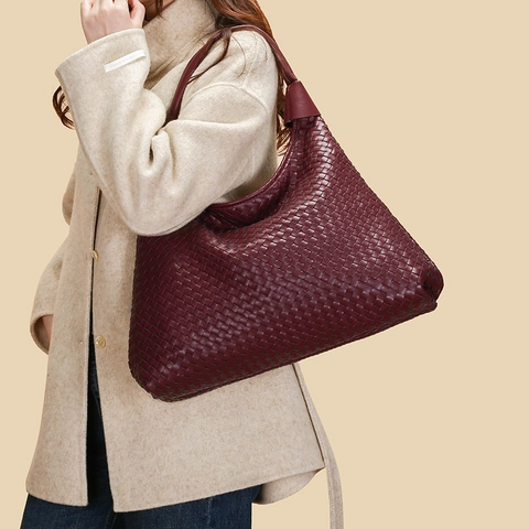 Sac Hobo pour Femmes Minimaliste en Cuir PU Tressé Grande Capacité Sac à Épaule Tressé Style Français Sac à Main Navette