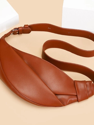 Women PU Leather Croissant Bag Minimalist Pleated Crescent Crossbody Bag Large Capacity Dumpling Shoulder Bag With Knot