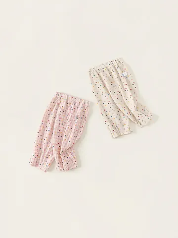 Pantaloni Casual in Misto Cotone per Bambine Estate Leggeri Fantasia a Pois e Quadri Vita Elastica Abbigliamento Quotidiano