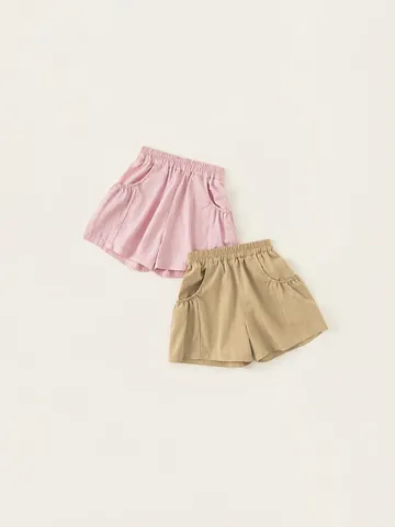 Pantalones Cortos Casuales de Viscosa de Verano para Niños Cintura Elástica Bolsillos Cargo Pantalones Minimalistas de Color Sólido para Niños Niñas