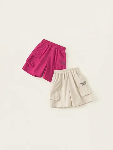 Kids Cargo Shorts Polyester Nylon Casual Pockets Embroidered Letter Summer Bottoms For Boys Girls Daily Wear