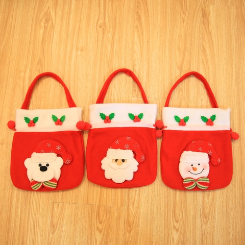 3D Cartoon Santa Snowman Bear Reindeer Christmas Gift Bag Brushed Fabric Drawstring Candy Apple Tote Bag For Holiday Party Home Decor