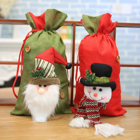 3D Cartoon Weihnachten Geschenktüten Kordelzug Süßigkeitentasche Weihnachtsmann Schneemann Rentier Festliche Party Dekor Beutel