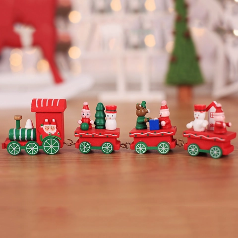 Noël Petit Train en Bois Ensemble Décoration de Table Festive pour Maison Cadeau Enfants Fête Père Noël Bonhomme de Neige