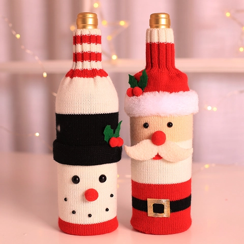 Copri Bottiglia Di Vino In Maglia Di Natale Motivi Babbo Natale Pupazzo Di Neve Per Decorazioni Da Tavola Di Festa
