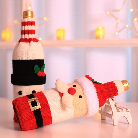 Copri Bottiglia Di Vino In Maglia Di Natale Motivi Babbo Natale Pupazzo Di Neve Per Decorazioni Da Tavola Di Festa