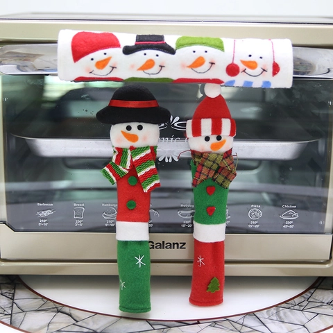 Housses de Protection pour Poignée d'Appareil de Noël avec Bonhomme de Neige pour Réfrigérateur et Micro-ondes en Tissu