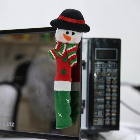 Housses de Protection pour Poignée d'Appareil de Noël avec Bonhomme de Neige pour Réfrigérateur et Micro-ondes en Tissu