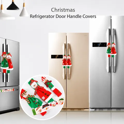 Christmas Snowman Refrigerator Handle Covers Kitchen Appliance Protective Decoration For Microwave Oven Holiday Home Decor