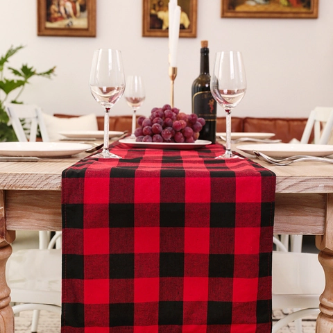 Weihnachten Rot Schwarz Buffalo Karo Tischläufer Klassischer Europäischer Stil Stoff Tischdecke Für Haus Essen Party Dekor