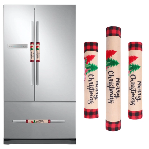 Weihnachten Kühlschrank Griffbezüge Stoff Karo Design Baum Truck Muster Für Küchengeräte Kühlschrank Schutz Dekoration