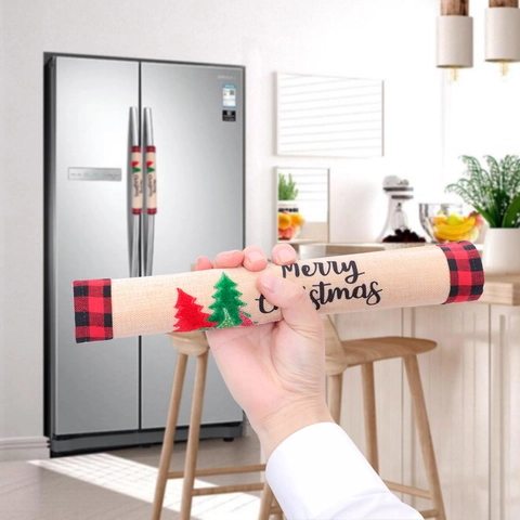 Weihnachten Kühlschrank Griffbezüge Stoff Karo Design Baum Truck Muster Für Küchengeräte Kühlschrank Schutz Dekoration