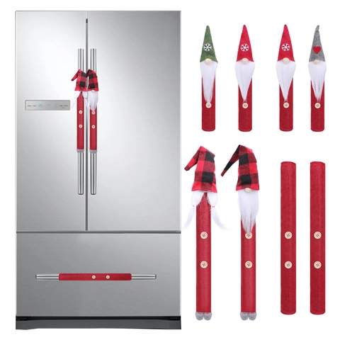 Christmas Gnome Fridge Handle Covers Red Plaid Swedish Tomte Refrigerator Door Protective Sleeve For Kitchen Home Holiday Decor