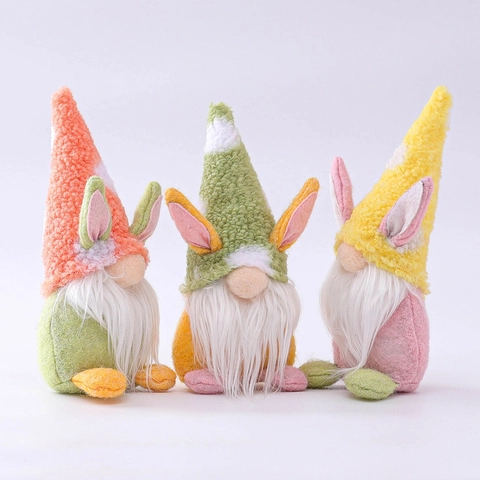 Easter Bunny Gnome Plush Doll Handmade Nordic Faceless Elf Figurine Carrot Ornaments For Spring Home Table Decoration Gift