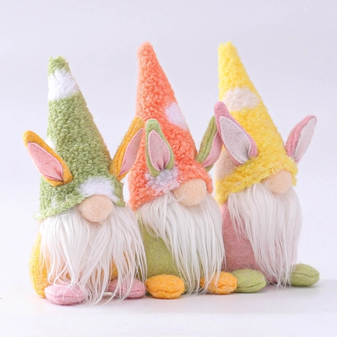 Easter Bunny Gnome Plush Doll Handmade Nordic Faceless Elf Figurine Carrot Ornaments For Spring Home Table Decoration Gift