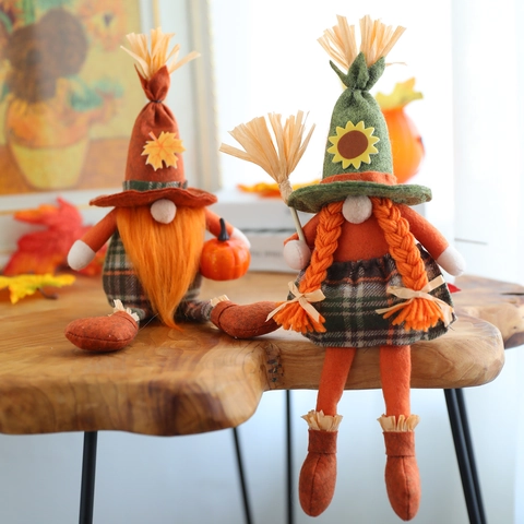 Bambola Gnomo del Raccolto Autunnale Halloween Ringraziamento Strega Senza Volto Con Zucca Scopa Girasole Per Decorazioni Casa