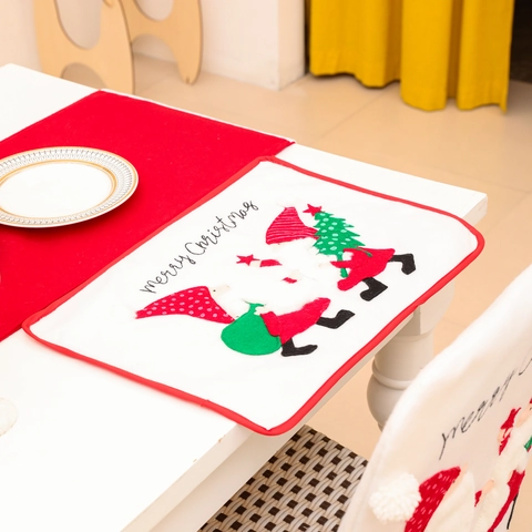 Embroidered Christmas Gnome Placemat Red White Holiday Dining Table Decor Soft Fabric Santa Placemat For Home Party Restaurant