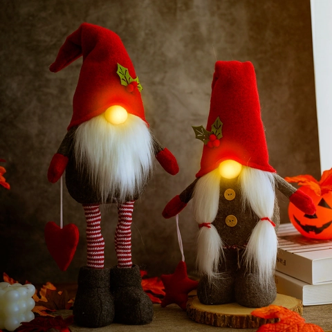 Decorazione Gnomo di Natale Luminoso Con Gambe Telescopiche LED Gnomo Senza Volto Bambola di Peluche Ornamento Gnomo Nordico per Casa Festa