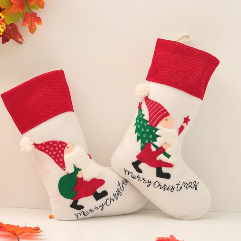 Calza di Natale Grande in Peluche con Gnomo Ricamato Sacchetto Regalo Appeso per Camino Decorazione Domestica per Feste