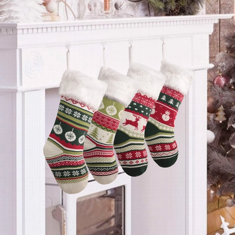 Calcetines de Navidad de Punto Grandes Patrones de Reno Muñeco de Nieve Copo de Nieve Decoración de Chimenea Bolsas de Regalo