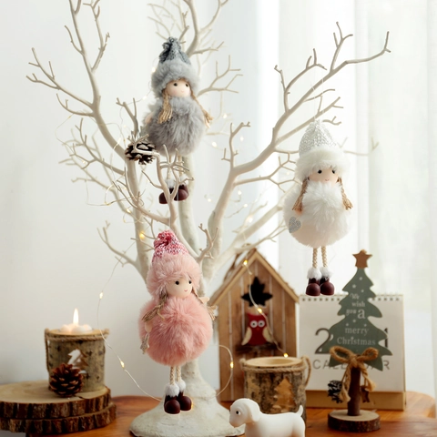 Weihnachtsengel Mädchen Hängeornamente Plüschpuppe Mit Strickmütze Für Weihnachtsbaum Dekoration Nordischer Winter Feiertag Party Requisite