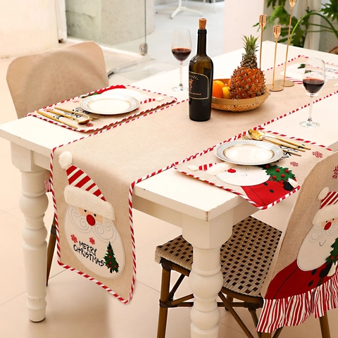 Chemin de Table de Noël Aspect Lin Père Noël Bonhomme de Neige Brodé Décoration de Table de Fête Festive Maison