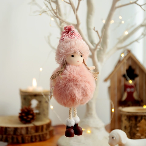 Weihnachtsengel Mädchen Hängeornamente Plüschpuppe Mit Strickmütze Für Weihnachtsbaum Dekoration Nordischer Winter Feiertag Party Requisite