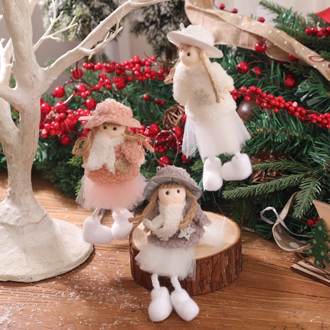 Ornements de Poupée en Peluche Ange de Noël Pour la Décoration de Sapin de Noël Poupée Suspendue en Maille de Tissu